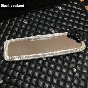 Black Bowknot Gorgeous Bling Bling Diamonds Crystal Car Rearview Mirror Auto Brilliant Rearview Mirror - White