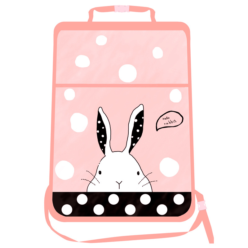 Bunny Waterproof Kids Car Anti-Kick Pad Seat Back Storage Bag Touchable Screen Organizer Protector - Pink