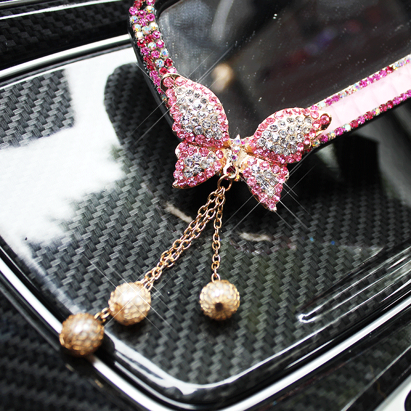 Butterfly Gorgeous Bling Bling Diamonds Crystal Car Rearview Mirror Auto Brilliant Rearview Mirror - Pink