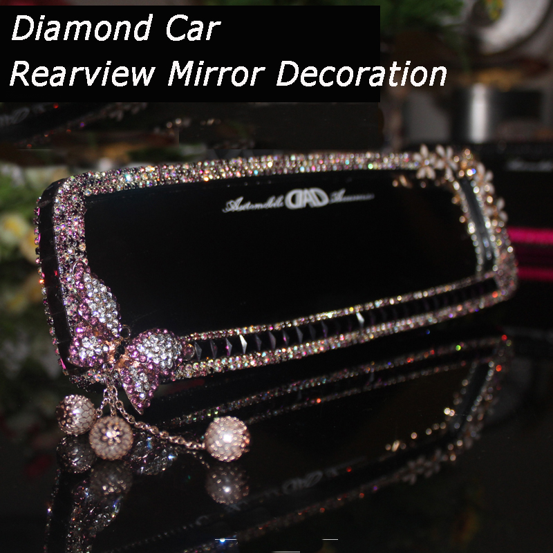 Butterfly Gorgeous Bling Bling Diamonds Crystal Car Rearview Mirror Auto Brilliant Rearview Mirror - Purple