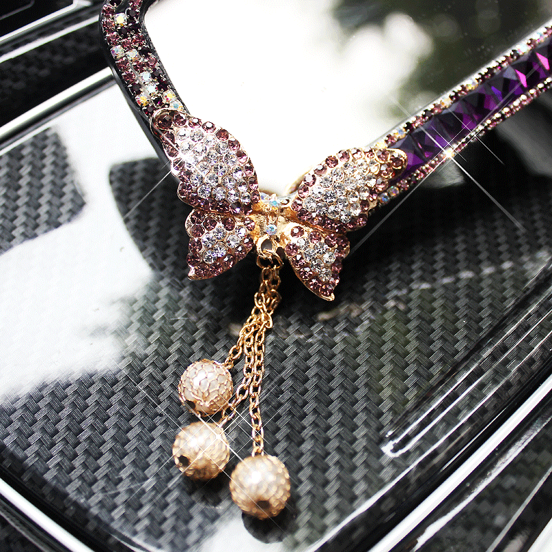 Butterfly Gorgeous Bling Bling Diamonds Crystal Car Rearview Mirror Auto Brilliant Rearview Mirror - Purple
