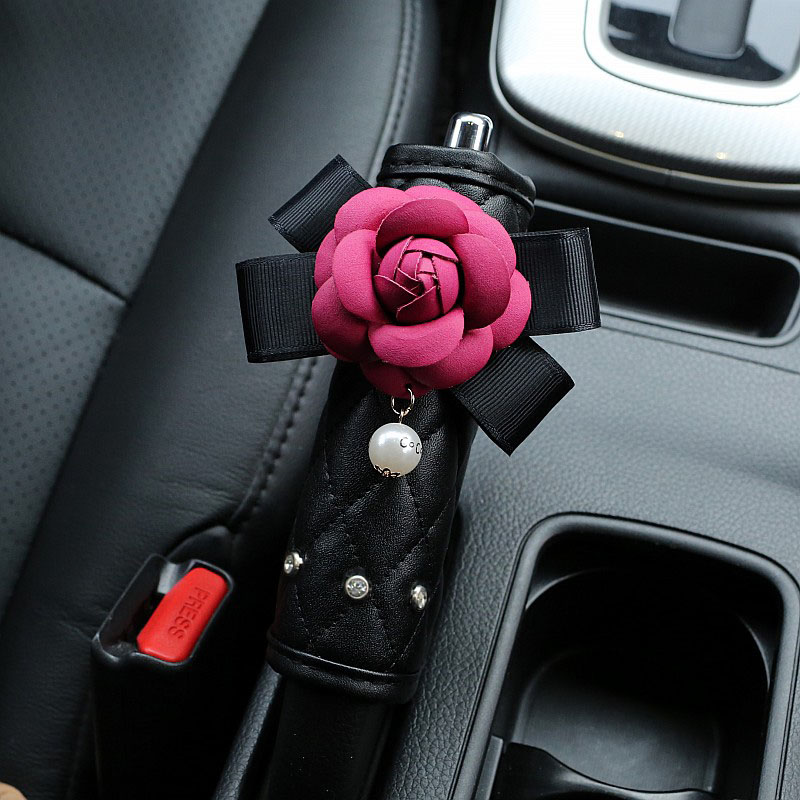 Camellia 1pcs Crystal Car Handbrake Covers Leather Diamond Brake Case Car Interior Decro - Black