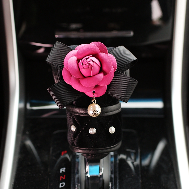 Camellia 1pcs Pearl Auto Gear Covers Plush Shift Cover Auto Interior Decro - Black