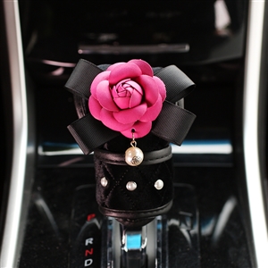 Camellia 1pcs Pearl Auto Gear Covers Plush Shift Cover Auto Interior Decro - Black