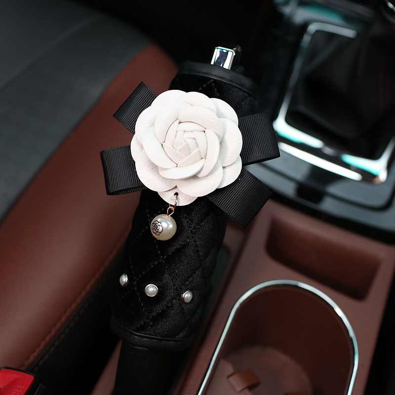 Camellia 1pcs Pearl Auto Handbrake Covers Plush Beautiful Brake Case Auto Interior Decro - Black