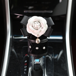 Camellia 1pcs Pearl Car Gear Covers Plush Shift Cover Auto Interior Decro - Black