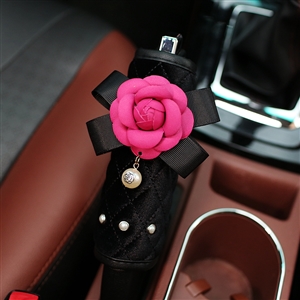 Camellia 1pcs Pearl Car Handbrake Covers Plush Beautiful Brake Case Auto Interior Decro - Black