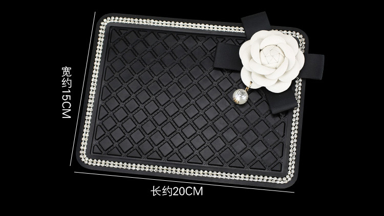 Camellia Bling Rhinestone Automobile Non-Slip Mat Silicone Auto Anti-Slip Pads - Black