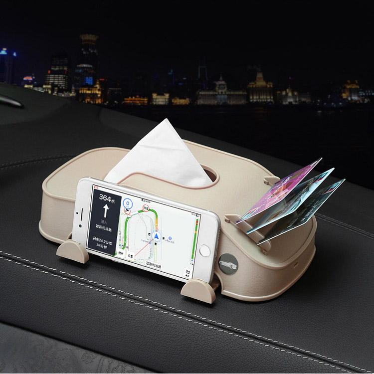 Creative Car Model Multifunction Car Tissue Box Plastic Phone Holder Cards Clip Block Storage Box - Beige