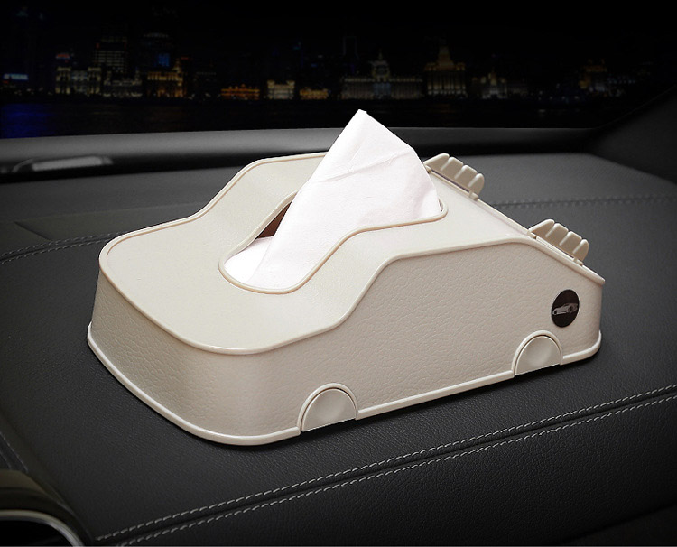 Creative Car Model Multifunction Car Tissue Box Plastic Phone Holder Cards Clip Block Storage Box - Beige