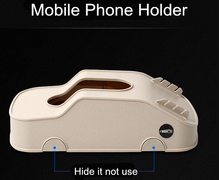 Creative Car Model Multifunction Car Tissue Box Plastic Phone Holder Cards Clip Block Storage Box - Beige