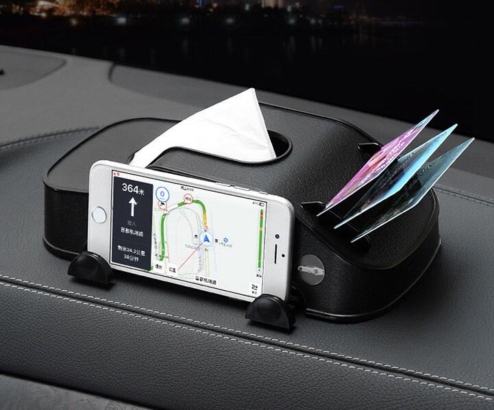 Creative Car Model Multifunction Car Tissue Box Plastic Phone Holder Cards Clip Block Storage Box - Black