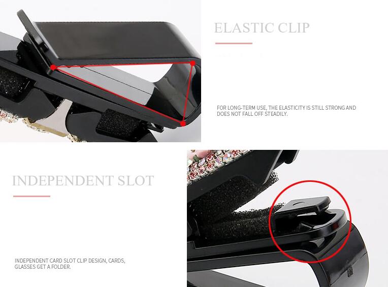 Crystal Bow Fastener Clip Sun Visor Sunglasses Women Diamond Decorative Card Ticket Clip Holder - Black