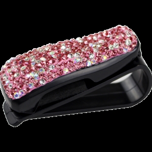 Crystal Car Fastener Clip Sun Visor Sunglasses Women Diamond Decorative Card Ticket Clip Holder - Pink