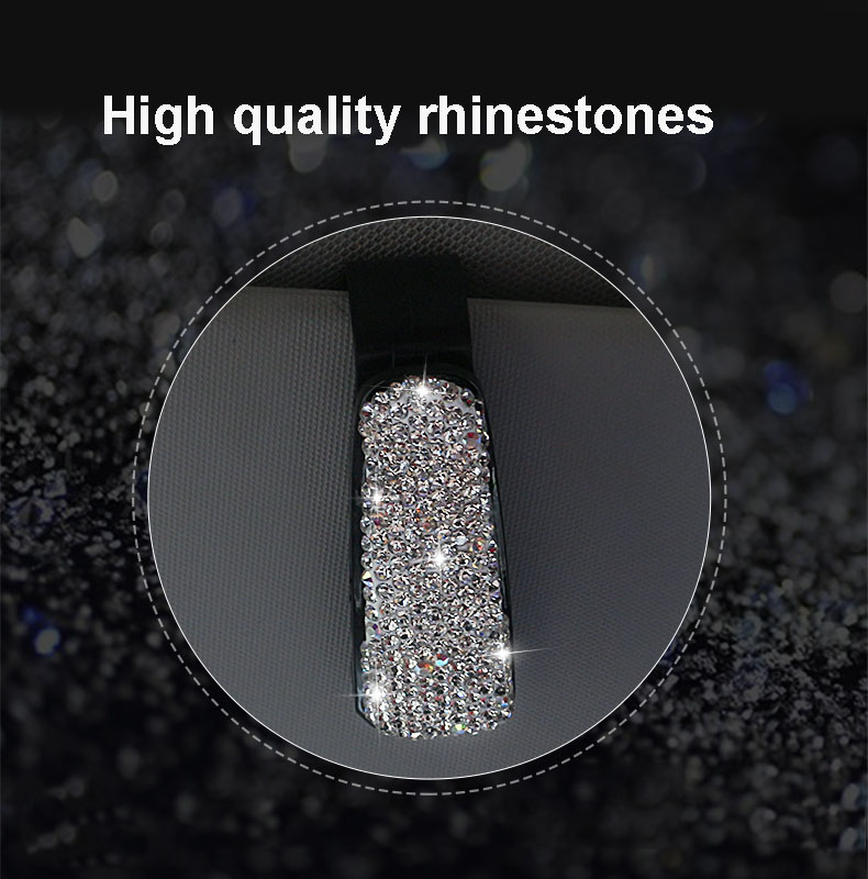 Crystal Car Fastener Clip Sun Visor Sunglasses Women Diamond Decorative Card Ticket Clip Holder - White