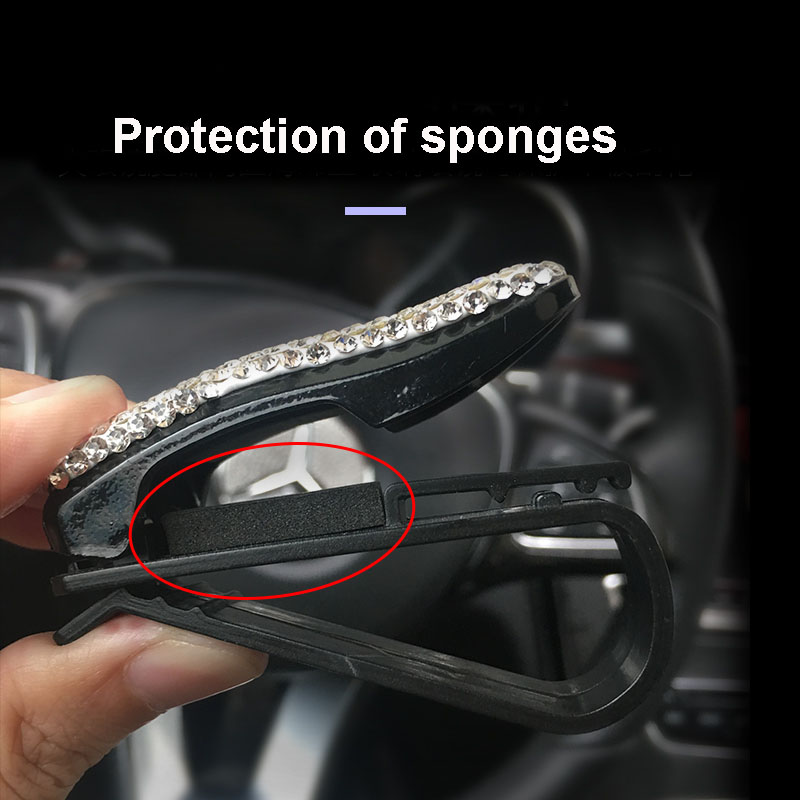 Crystal Car Fastener Clip Sun Visor Sunglasses Women Diamond Decorative Card Ticket Clip Holder - White