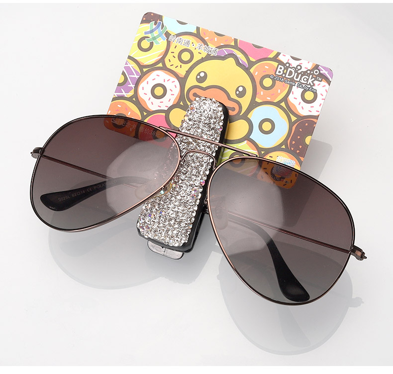 Crystal Car Fastener Clip Sun Visor Sunglasses Women Diamond Decorative Card Ticket Clip Holder - White