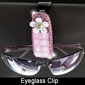 Crystal Daisy Fastener Clip Sun Visor Sunglasses Women Diamond Decorative Card Ticket Clip Holder - Pink