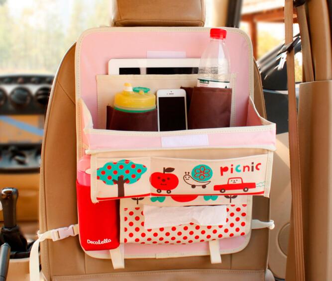 Cute Apple Multi-function Auto Seat Back Hanging Pocket Thermal Insulation Storage Bag - Pink