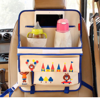 Cute Bear Multi-function Car Seat Back Hanging Pocket Thermal Insulation Storage Bag for Kid - Beige Blue