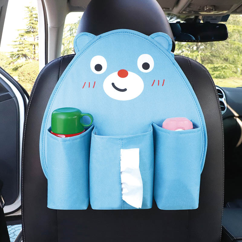 Cute Bear Multi-function Car Seat Back Hanging Pocket Thermal Insulation Storage Bag for Kid - Blue