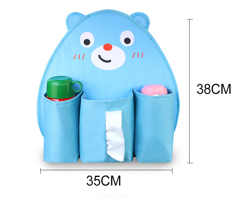 Cute Bear Multi-function Car Seat Back Hanging Pocket Thermal Insulation Storage Bag for Kid - Blue