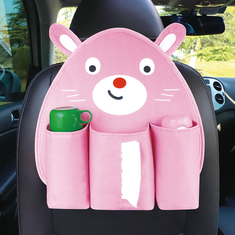 Cute Bear Multi-function Car Seat Back Hanging Pocket Thermal Insulation Storage Bag for Kid - Pink