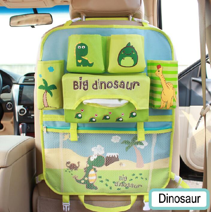 Cute Dinosaur Fold Multi-function Car Seat Back Hanging Pocket Thermal Insulation Storage Bag for Kid - Green