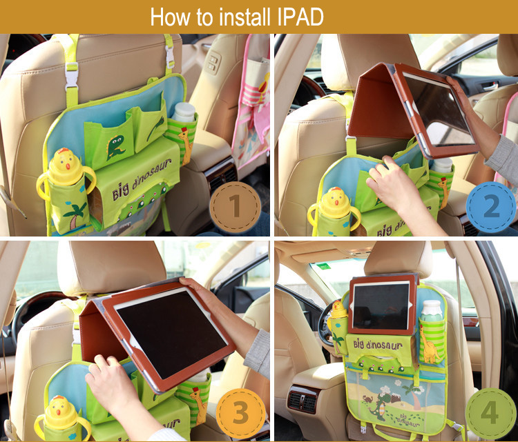 Cute Dinosaur Fold Multi-function Car Seat Back Hanging Pocket Thermal Insulation Storage Bag for Kid - Green