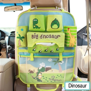 Cute Dinosaur Fold Multi-function Car Seat Back Hanging Pocket Thermal Insulation Storage Bag for Kid - Green