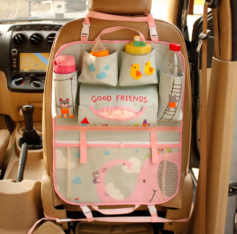 Cute Elephant Fold Multi-function Car Seat Back Hanging Pocket Thermal Insulation Storage Bag for Kid - Pink