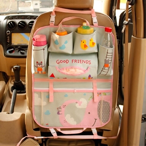 Cute Elephant Fold Multi-function Car Seat Back Hanging Pocket Thermal Insulation Storage Bag for Kid - Pink