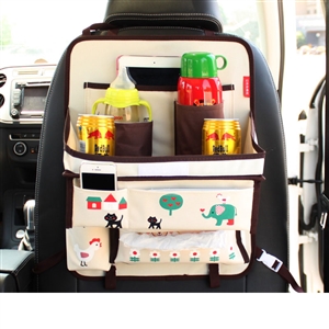 Cute Elephant Multi-function Car Seat Back Hanging Pocket Thermal Insulation Storage Bag for Kid - Beige Brown