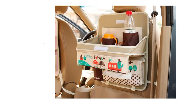 Cute Mushrooms Multi-function Car Seat Back Hanging Pocket Thermal Insulation Storage Bag for Kid - Beige
