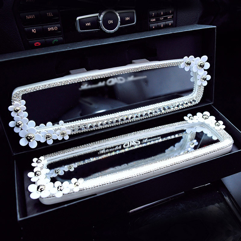 Daisy Gorgeous Bling Bling Diamonds Crystal Car Rearview Mirror Auto Brilliant Rearview Mirror - White