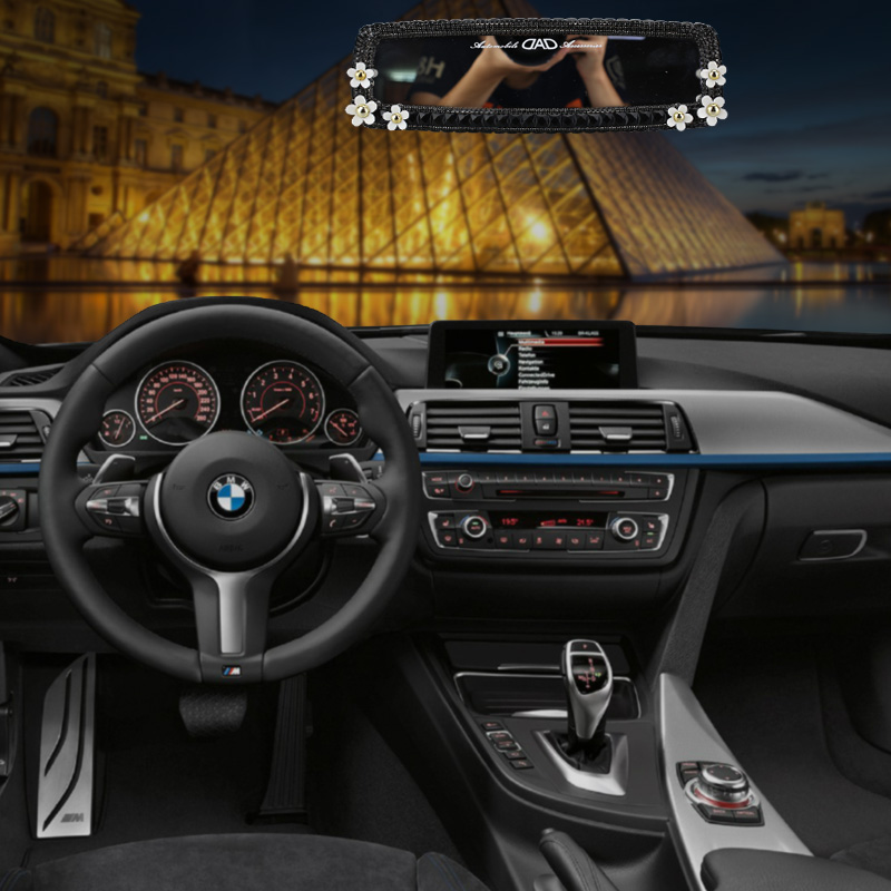 Daisy Gorgeous Bling Bling Diamonds Crystal Car Rearview Mirror Auto Brilliant Rearview Mirror - Black