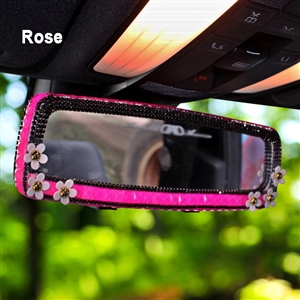 Daisy Gorgeous Bling Bling Diamonds Crystal Car Rearview Mirror Auto Brilliant Rearview Mirror - Rose