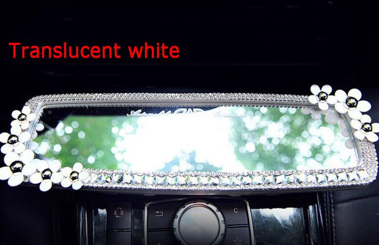 Daisy Gorgeous Bling Bling Diamonds Crystal Car Rearview Mirror Auto Brilliant Rearview Mirror - Translucent White