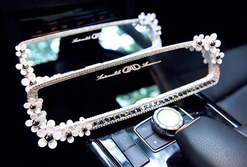Daisy Gorgeous Bling Bling Diamonds Crystal Car Rearview Mirror Auto Brilliant Rearview Mirror - Translucent White