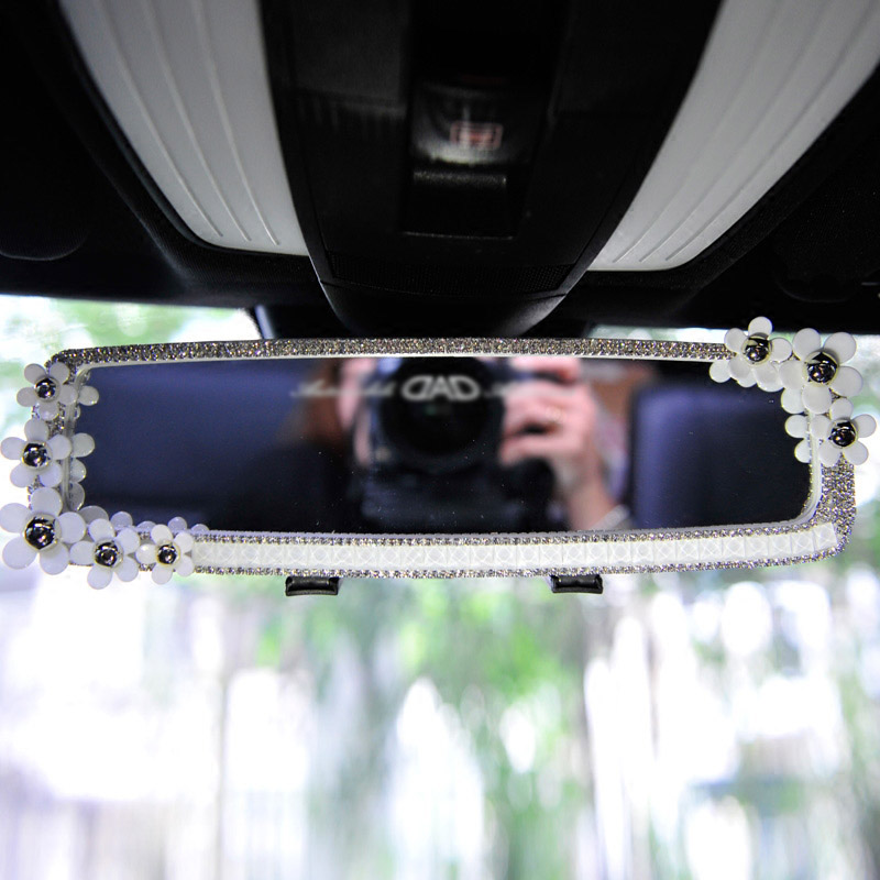 Daisy Gorgeous Bling Bling Diamonds Crystal Car Rearview Mirror Auto Brilliant Rearview Mirror - White