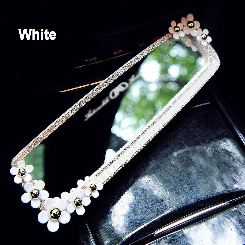 Daisy Gorgeous Bling Bling Diamonds Crystal Car Rearview Mirror Auto Brilliant Rearview Mirror - White