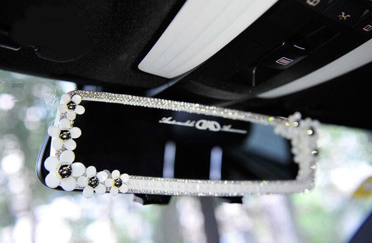Daisy Gorgeous Bling Bling Diamonds Crystal Car Rearview Mirror Auto Brilliant Rearview Mirror - White