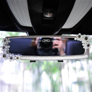 Daisy Gorgeous Bling Bling Diamonds Crystal Car Rearview Mirror Auto Brilliant Rearview Mirror - White