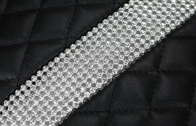 Great Bling Female Rhinestone Car Seat Waist Pillows PU Leather Rectangle Cushions 1pcs - Black