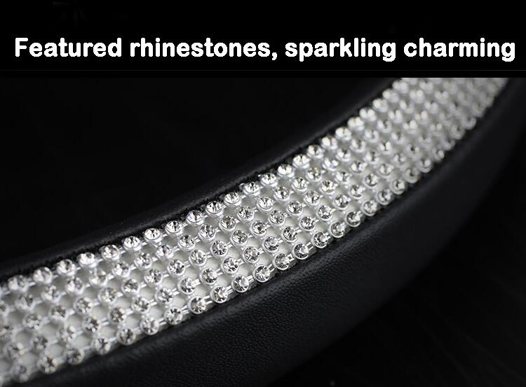 Diamond Nice Pretty PU Leather Vehicle Steering Wheel Covers 15 inch 38CM - Black