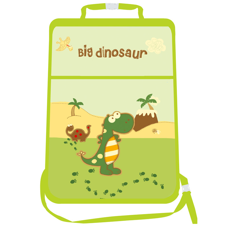 Dinosaur Waterproof Kids Car Anti-Kick Pad Seat Back Storage Bag Touchable Screen Organizer Protector - Green