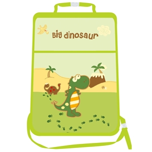 Dinosaur Waterproof Kids Car Anti-Kick Pad Seat Back Storage Bag Touchable Screen Organizer Protector - Green