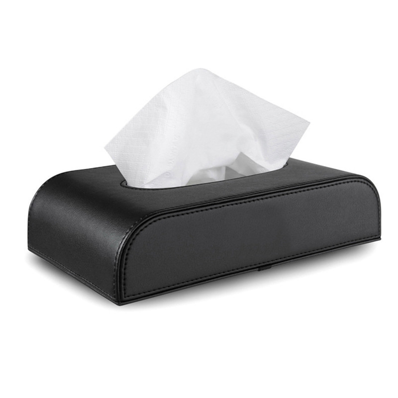 Elegant Beautiful Good Leather Automotive Tissue Paper Box Holder - Black