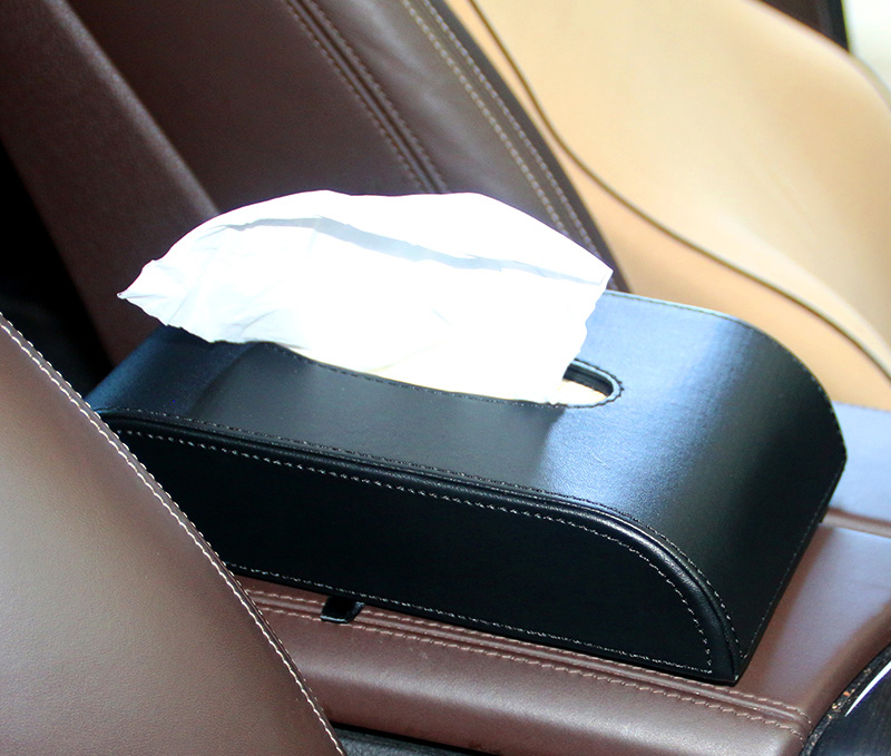 Elegant Beautiful Good Leather Automotive Tissue Paper Box Holder - Black
