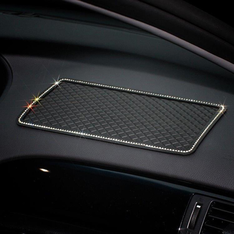 Elegant Bling Rhinestone Automobile Non-Slip Mat Silicone Auto Anti-Slip Pads - Black
